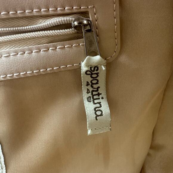 Spartina 449 Designer‎ Hand Bag Tan Blue Floral Leather Purse Snap Close Tassels - Picture 8 of 9